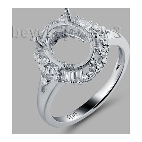 New!!! Ladies Rings Oval 8x10mm Solid 18Kt White Gold Natural Diamonds Engagement Rings Setting WU268