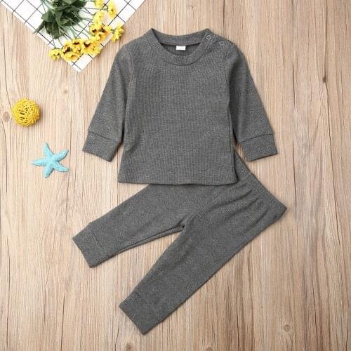 0-24M Toddler Kids Baby Girl Boy Cotton Sets Fall Clothes Long Sleeve Shirts+Pants Solid Outfits Active Baby Tracksuits