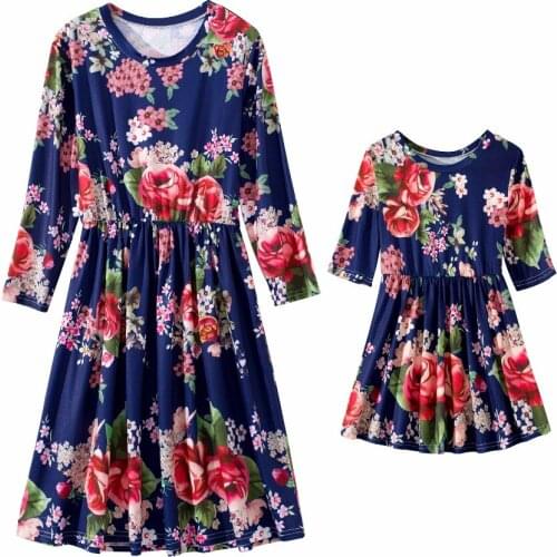 Mother daughter dresses for girls mama floral print mommy and me clothes family look matching outfits vintage party dress baby