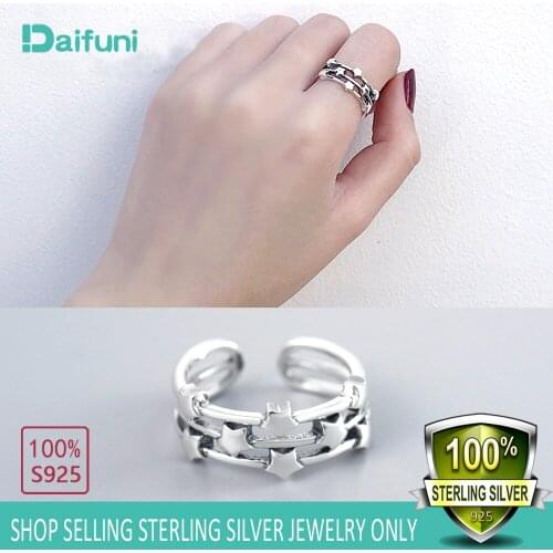 Hot Fashion 925 Sterling Silver Three Lines of Stars Korean Rings For Women Resizable Rings Female Man Girl Birthday Gift
