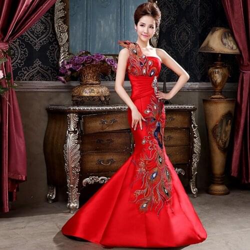 A toast to the bride clothing Europe type restoring ancient ways is the new show thin one shoulder evening dress Fishtail gown