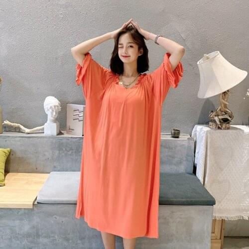 Casual Nightgown Modal Womens Nightgown Summer Loose Sleepwear for Women Home Dress Summer Ruffles Night Dress Nightwear