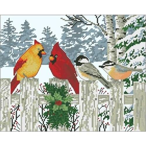 Bird on the fence in winter Counted Cross Stitch 11CT 14CT 18CT DIY Chinese Cross Stitch Kits Embroidery Needlework Sets
