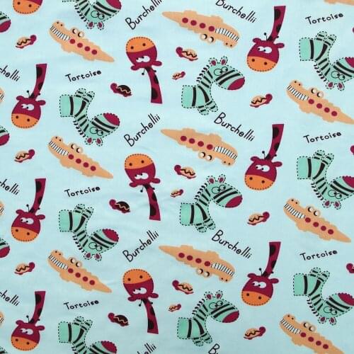 1 yard Cotton Twill Fabric for sewing pathwork, cloth, bedding - zebra, deer, crocdile (light blue green) (width=160cm)