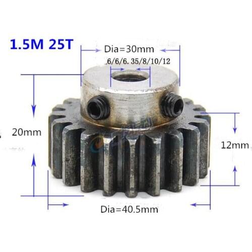 2pcs/lot Spur Gear pinion 1.5M 25T 1.5 mod gear rack 25 teeth bore 6/8/10/12/15mm 45 steel cnc rack pinion