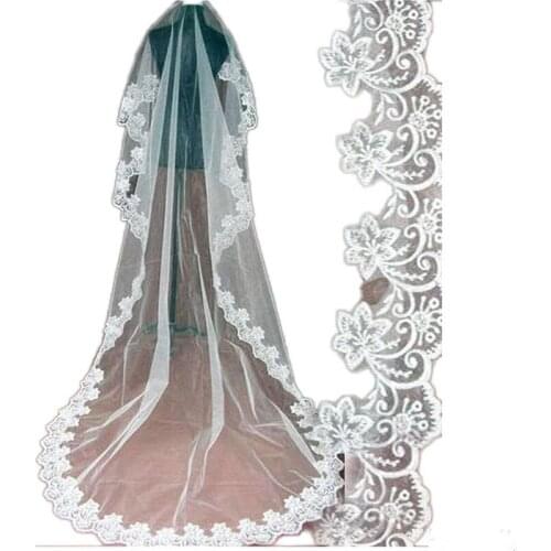 Bridal Veils 2018 Lace Applique Edge Voile Mariage Accessories Veu De Noiva Longo Com Renda 3 Metros Wedding Veil Bridal Accesso