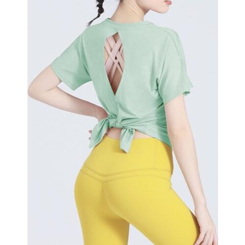 Loose Breathable Quick Dry Short Sleeve Sexy Back Yoga Shirts for Women Gym Running Fitness Workout Sport Yoga Tops Sportswear
