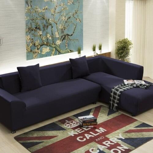 Dark blue universal sofa cover for living room,solid color stretch furniture covers,multi-size anti-slip corner/couch sofa cover