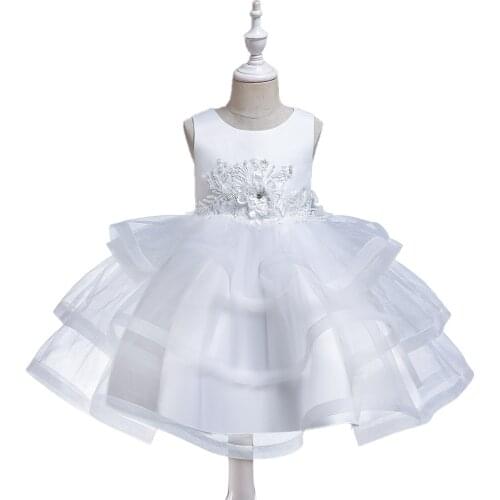 A-Line Kids Party Dresses White O-Neck Tank Flower Girl Dress for Wedding Tulle Knee-Length Communion Dress