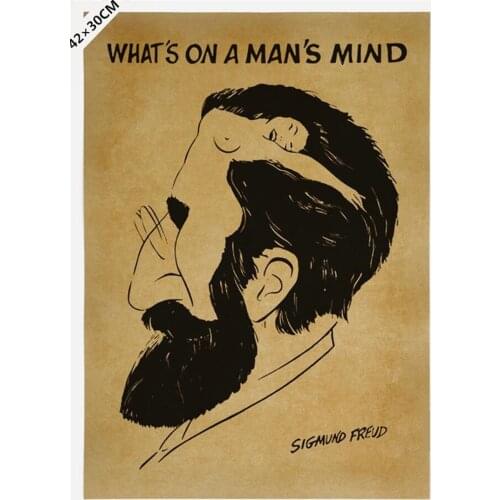 Vintage Classic Sigmund Freud Whats On a Mans Mind Poster Home Decor Painting Retro Kraft Paper Wall Sticker 42x30cm