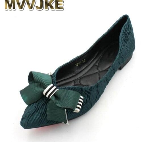 MVVJKE 2019 Fashion Women Shoes Woman Flats high quality Silk slip-on shoes pointed toe bowkno Women Boat Shoe