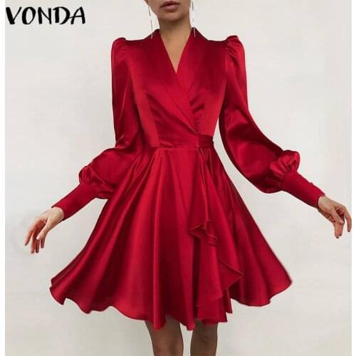 Women Elegant OL Dress Casual Cocktail Party Dresses Summer Office Ladies Sundress Vestidos 2021 VONDA Plus Size Robe Femme