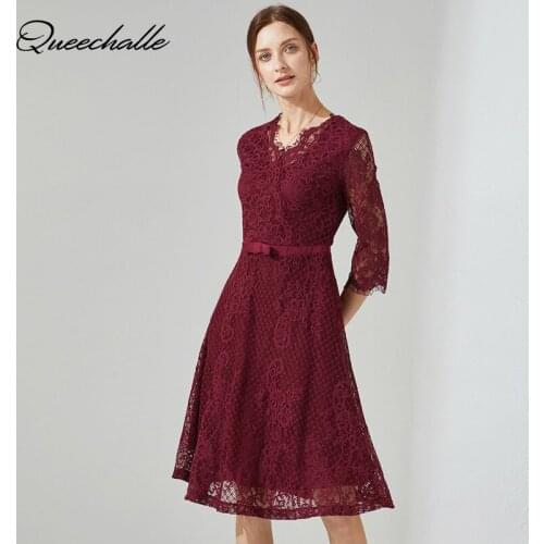 Wine Dress Autumn 2021 Womens Three Quarter Sleeve Empire Slim Elegant Dress 3XL 4XL 5XL Plus Size Party Dress A-line Vestidos