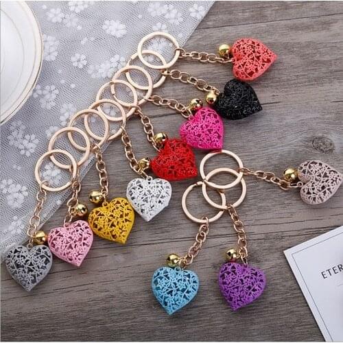 1PCS Fashion Metal Keychain Chain Color Heart Metal Bell Keychain Pendant Gift Gold Plated Keyring Pendant Bag Car Gift