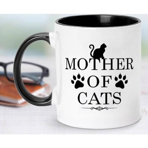 Mother of Cats Tea Cup 350ml Creative Ceramic Coffee Mug Mama Mom Birthday Gift Tea Cups and Cups Drop Shipping