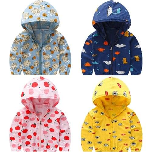 For 6 8 10 12 Yrs Children Sunscreen Clothing Boys Girls beach skin Baby breathable Cartoon zipper Sun-protective Jacket clothes
