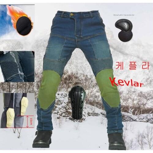 New style motorcycle jeans mens riding pants Plush waterproof anti falling pants Aramind knee protector adjustable up and down