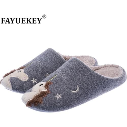 FAYUEKEY 2020 New Spring Autumn Winter Home Knitted Cotton Plush Unicorn Slippers Women Men Indoor Floor Lovers Flat Shoes Gift