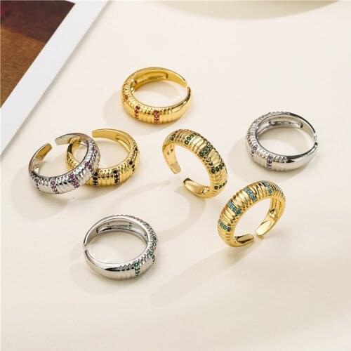 HECHENG,Colorful Rainbow Stone Zircon Rings,for Women Twisted Signet Chunky Dome Ring,Fashion 2021 Jewelry Statement