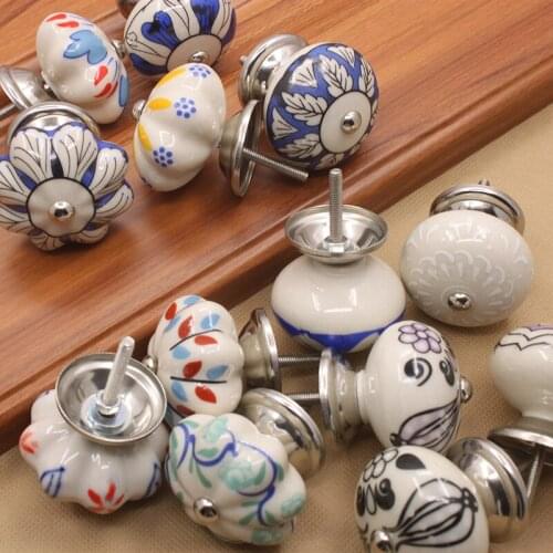 Ceramic Knobs Dresser Knob Colorful Flower Cabinet Pulls Knobs / Unique Kitchen Door Handle Knob Furniture Hardware