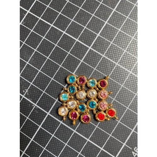 12pcs Rose gold Bling birthstone pendant with open ring dangle charm fit Rotating Key Chain Key ring necklace DIY Jewelry Making