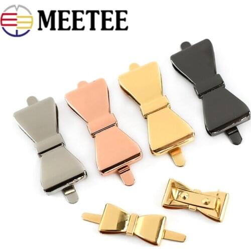 Meetee 30pcs 25X12mm/40X18mm Bowknot Buckle Metal Hardware Shoe Buckles Bag Decorative Button DIY Bow Pin Clip Hook Accessories