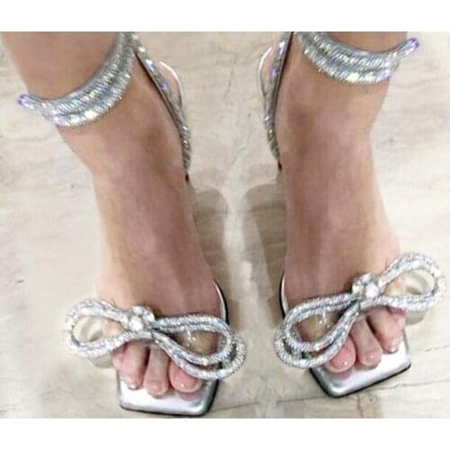 Moraima Snc Crystal Butterfly-knot High Heel Sandal Summer Open Toe Ankle Strap Thin Heels Shoes Woman Party Wedding heels