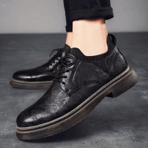 2021 New Men Leather Dress Shoes Lace-up Business Office Oxford For Men Spring Autumn Non-Slip Flats British Style Shoes