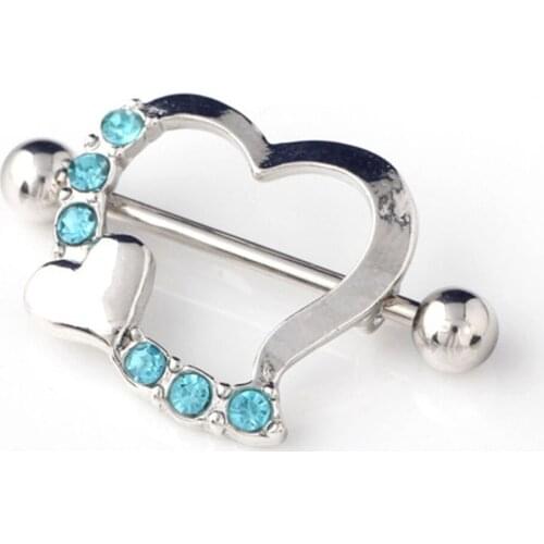 Sexy Nipple Bar Ring Heart Ring Crystal Gifts Love Heart Nipple Ring Barbell Body Piercing Jewelry Women Blue Pink White