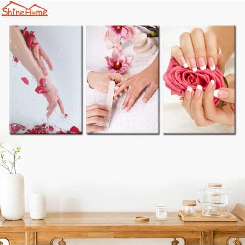 ShineHome-3pcs Canvas Wall Painting Printing Modular Nail Yoga Spa Body Salon Massage Wall Picture Art Panel Canvas Prints