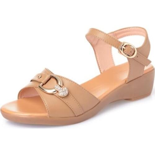 Genuine Leather Sandals 2020 New Summer Fashion Sandals Rhinestone Soft Bottom Wedge Sandals Light Elegant Comfort Women Sandals