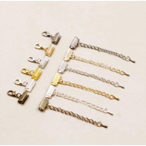 Crimp end caps beads lobster clasps extended extension chains flat leather Cord End Cap jump rings String ribbon clip Foldover