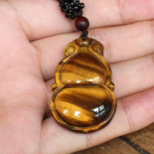 Tiger Eye Stone Pendant Necklace Natural Stone Carved Gourd Fulu Lucky Energy Necklace Women Men Jewelry Accessories