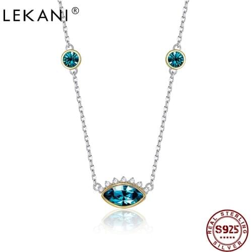 LEKANI 925 Sterling Silver Necklace For Women Demon Eye Teardrop Two Colors Austria Crystal Pendant Necklaces Fine Jewelry