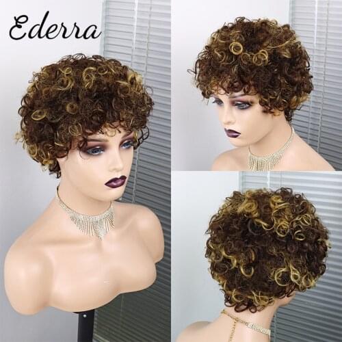 Short Pixie Cut Wig Cheap Curly Human Hair Wig Pre Plucked Water Wave Brazilian Black Color Wigs for Women Pretty