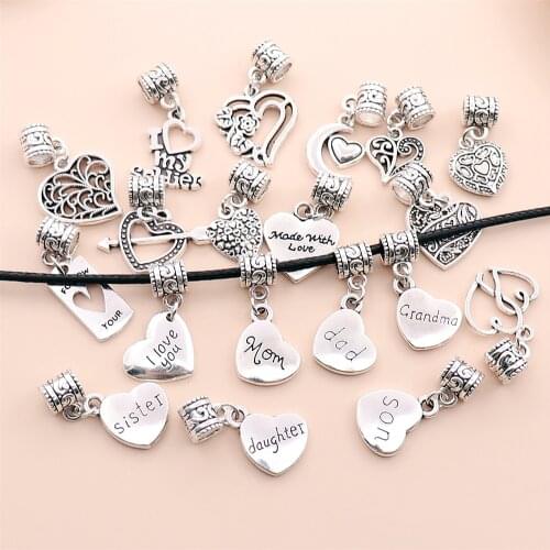 Mix 20pcs Heart Beads Pendant floating Charms fit pandora style Bracelets DIY Jewelry Findings Making