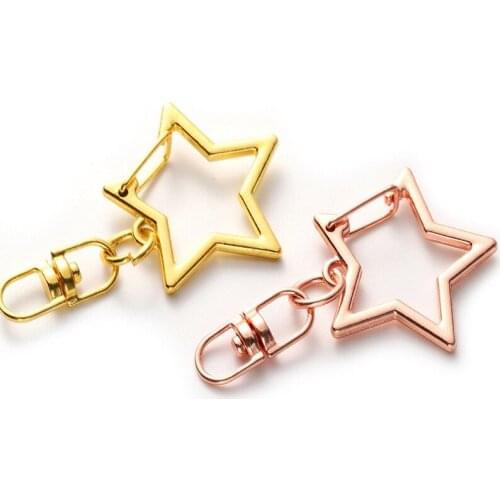 50PCS Star Heart Moon Pentagram Hollow Key Chain Key Ring Keychain DIY Accessories Hook Lobster Clasp Jewelry Making Findings