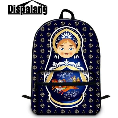 Simple Student Schoolbag for Girls Outdoor Ladys Backpack Custom Fancy Cotton Bags Design Matryoshka Russia Doll Pattern Words