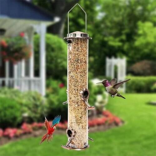PVC Tube Bird Feeder with 4 Stainless Steel Feeding Ports & Perch Waterproof & Shatterproof Hanging 1.5 Pounds Capacity E7