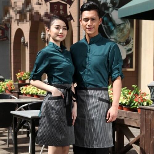 Hotel Work Clothing Autumn/Winter Western Restaurant Long Sleeve Uniform+Apron Set Catering Shop Waiter Shirt Cheap Workwear