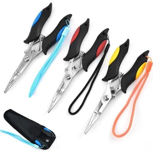 Long Nose Fishing Pliers Fish Hook Pliers Hook Remover Split Ring Pliers Scissor with Lanyard for Freshwater Saltwater