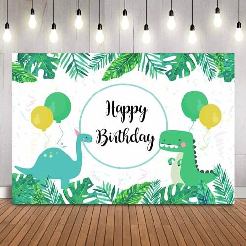 Cartoon Dinosaur Birthday Backdrop Green Leaves kids newborn Theme Birthday Photo Background Studio Safari Jungle Decoration