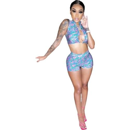 Sexy summer printed womens clothing two-piece suit