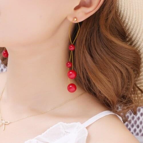 Korean Long Red Pearl Earrings Statement Chain Hanging Earrings For Women Fashion Womens Dangle Earrings Jewelry 2020 Piercing