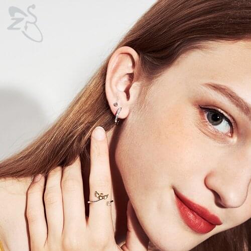 ZS 4 Pcs High Quality Real 925 Silver Earring Basic Round Earrings Chic CZ Crystal Earrings For Women Girl Silver Jewelry Gifts