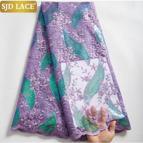 SJD LACE 5Yards Wedding Materials African Mesh Lace Fabric Embroidery Sequins Nigerian French Tulle Lace Fabric For Bridal A2553