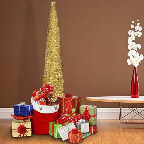 Foldable Reusable Green Tinsel Tree Decoration Xmas Simulation Trees Shiny Leaves Green Reflective Sequins