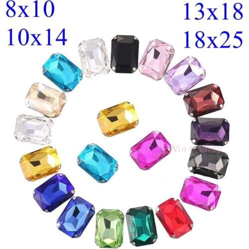 Glass Rhinestones! Rectangle Shape Diamond With Claw Sew On Strass Metal Base Buckle Crystal Stone Beads For Clothes