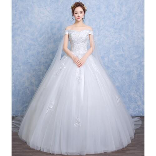 Wedding Dress New Arrival Jewelry Boat Neck Cap Sleeves With Veil lace up Princess Wedding Gowns