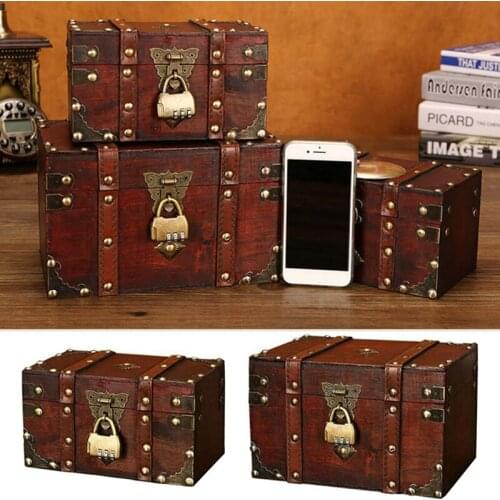 Retro Treasure Chest Vintage Wooden Storage Box Antique Style Jewelry Organizer for Jewelry Boxes